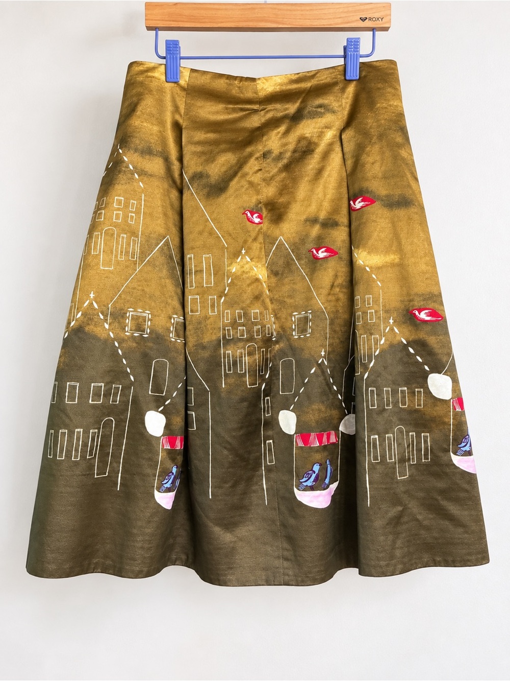 Anthropologie Maeve Feathered Village Silk Cotton Full Skirt Size